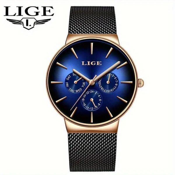 Reloj deportivo para hombre LIGE: movimiento de cuarzo ultrafino de lujo con calendario visual
