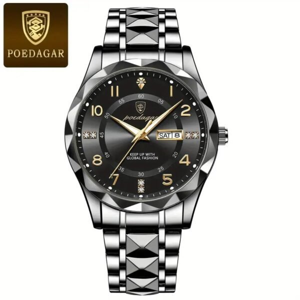 Reloj deportivo de cuarzo para hombre POEDAGAR, con luz nocturna, de acero inoxidable